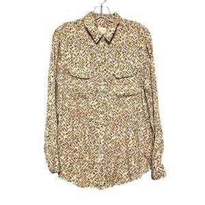 Chico's Size 1 Whimsical Key Print Button Up Shirt Womens Medium Artsy Retro Mod